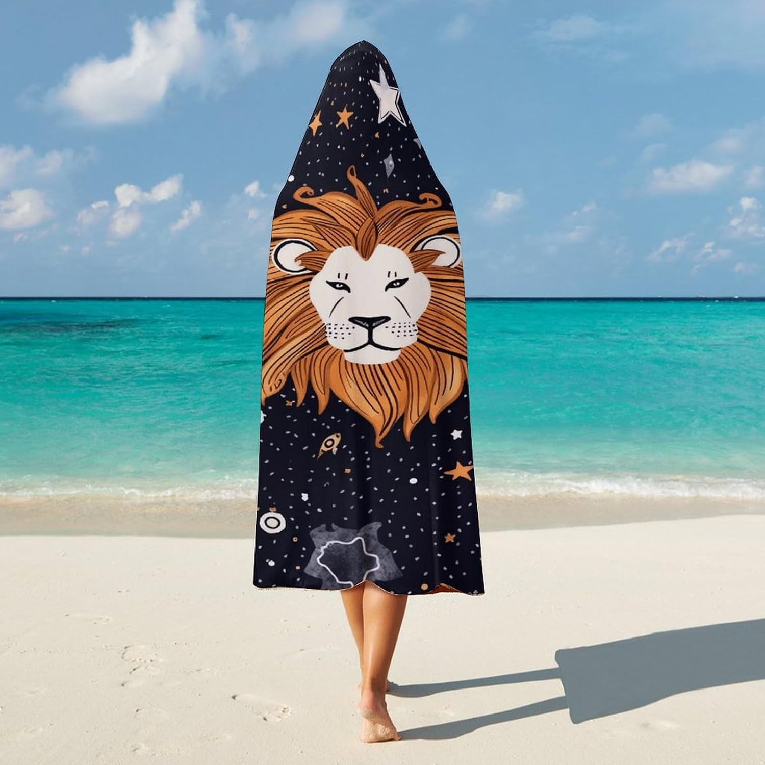Lion And Stars Hooded Blanket Cozy And Functional,Wearable Blanket Hoodie for Women Men,Blanket Poncho Presents60 x80