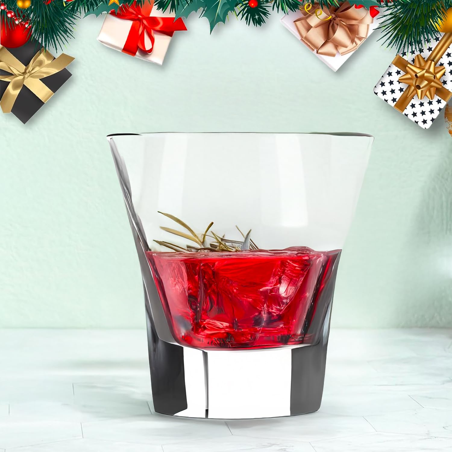 Avilia Set Bicchieri 18 Pezzi - 6 Calici da Vino, 6 Flute Champagne, 6 Bicchieri Acqua, Vetro Trasparente con Dettagli Rossi, Elegante e ideale per Cenoni di Natale e Capodanno