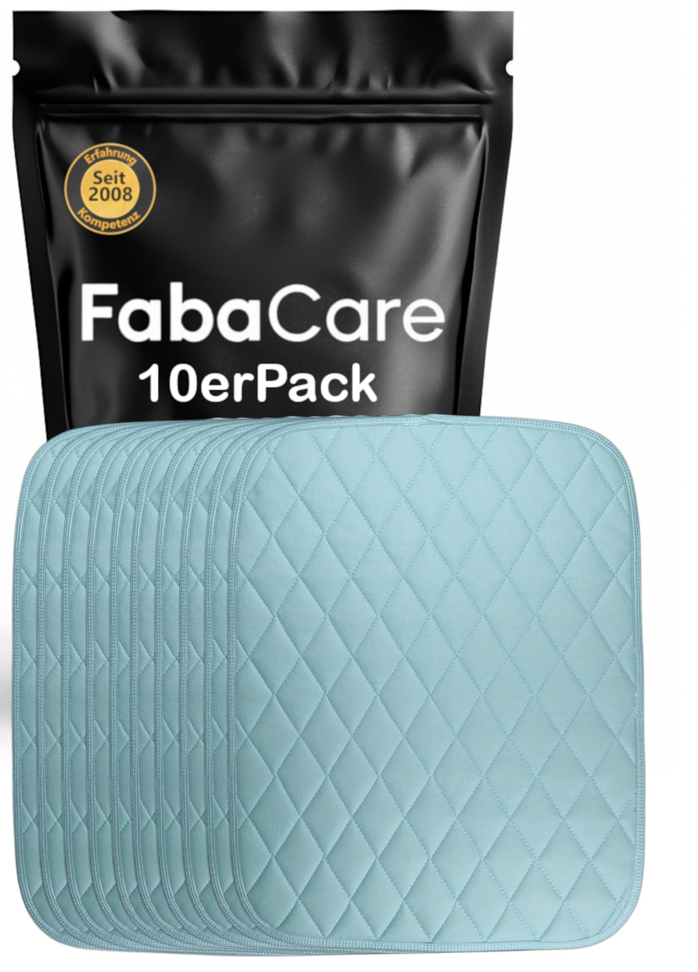10x Inkontinenz-Sitzauflage von FabaCare mit wasserdichten Unterseite, 4-lagig, hohe Saugkraft, waschbar bis 95°C, formstabil, 50x40 cm, Farbe: hellblau