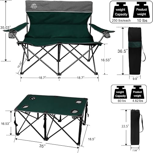 Miniatura 9 de LANMOUNTAIN Juego de sillas de camping portátiles de 3 piezas, juego de sillas plegables con soporte para tazas, sillas cómodas resistentes al aire