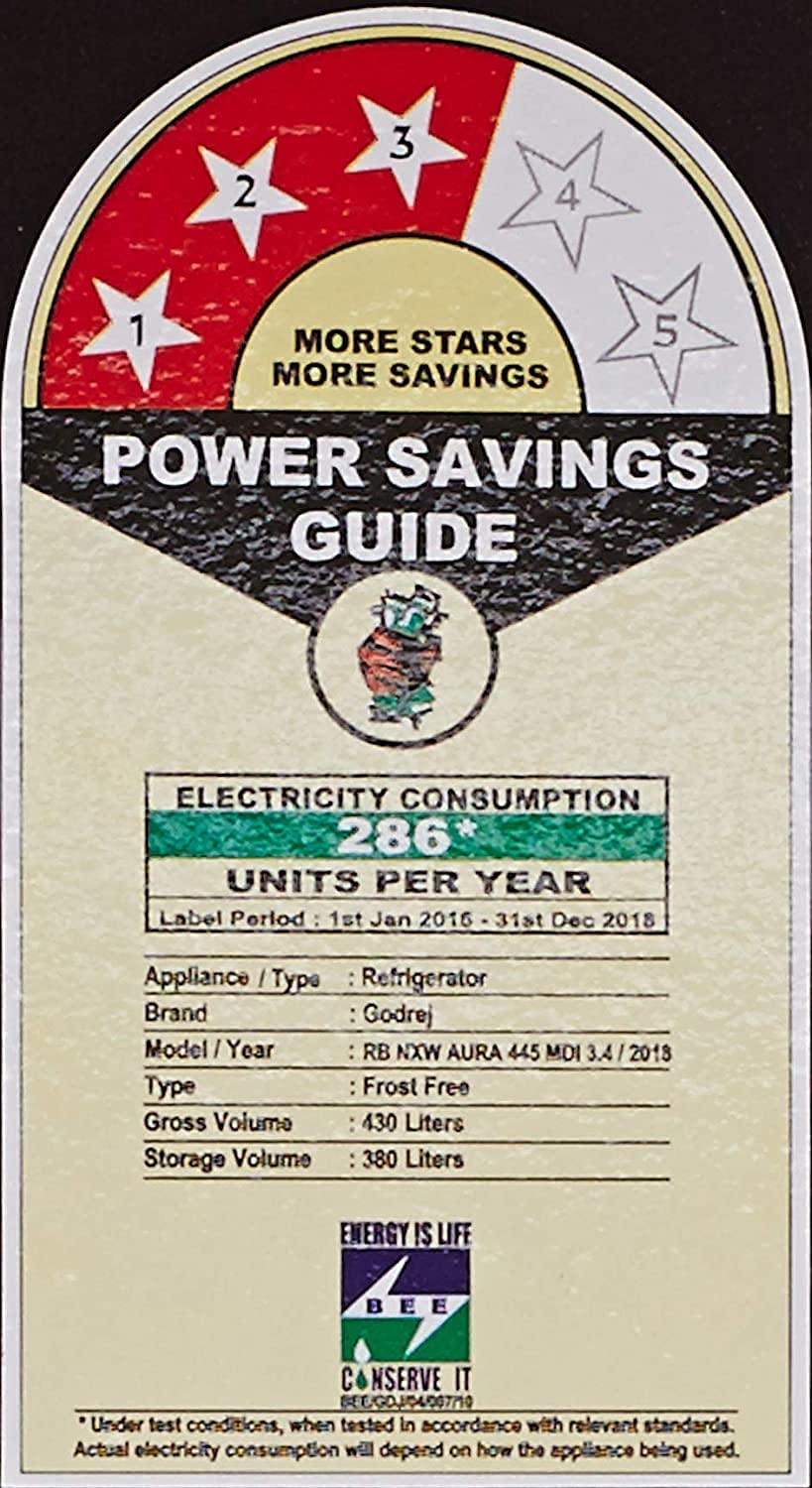 Godrej 430 L Refrigerator with dimensions indicated