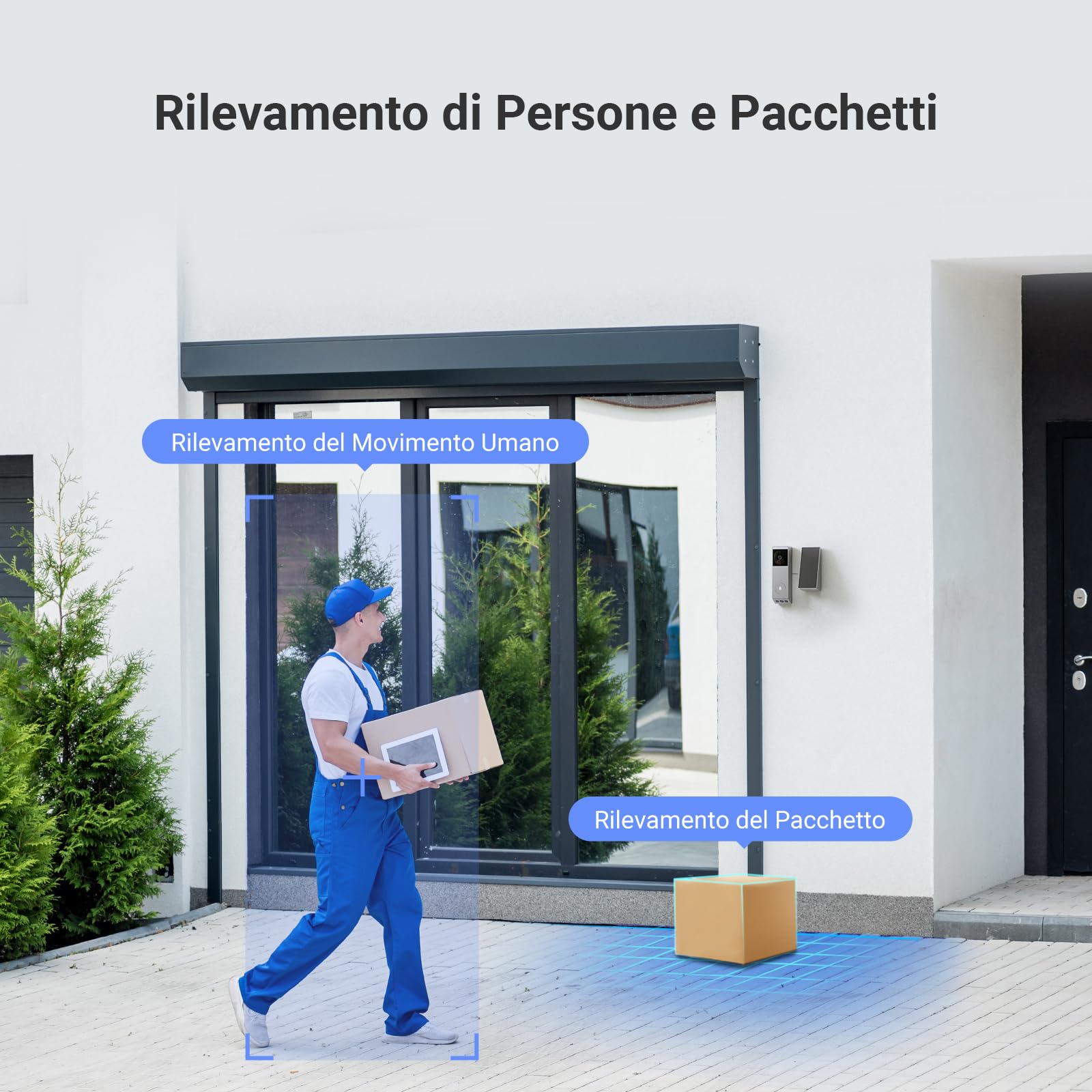 EZVIZ EP3x Pro Campanello Video a Batteria con Telecamera WiFi 2K, Doppio Obiettivo, Rilevamento di Persone/Pacchi, Visione Notturna a Colori, Pannello Solare Incluso, 32GB eMMC, Impermeabile, Alexa
