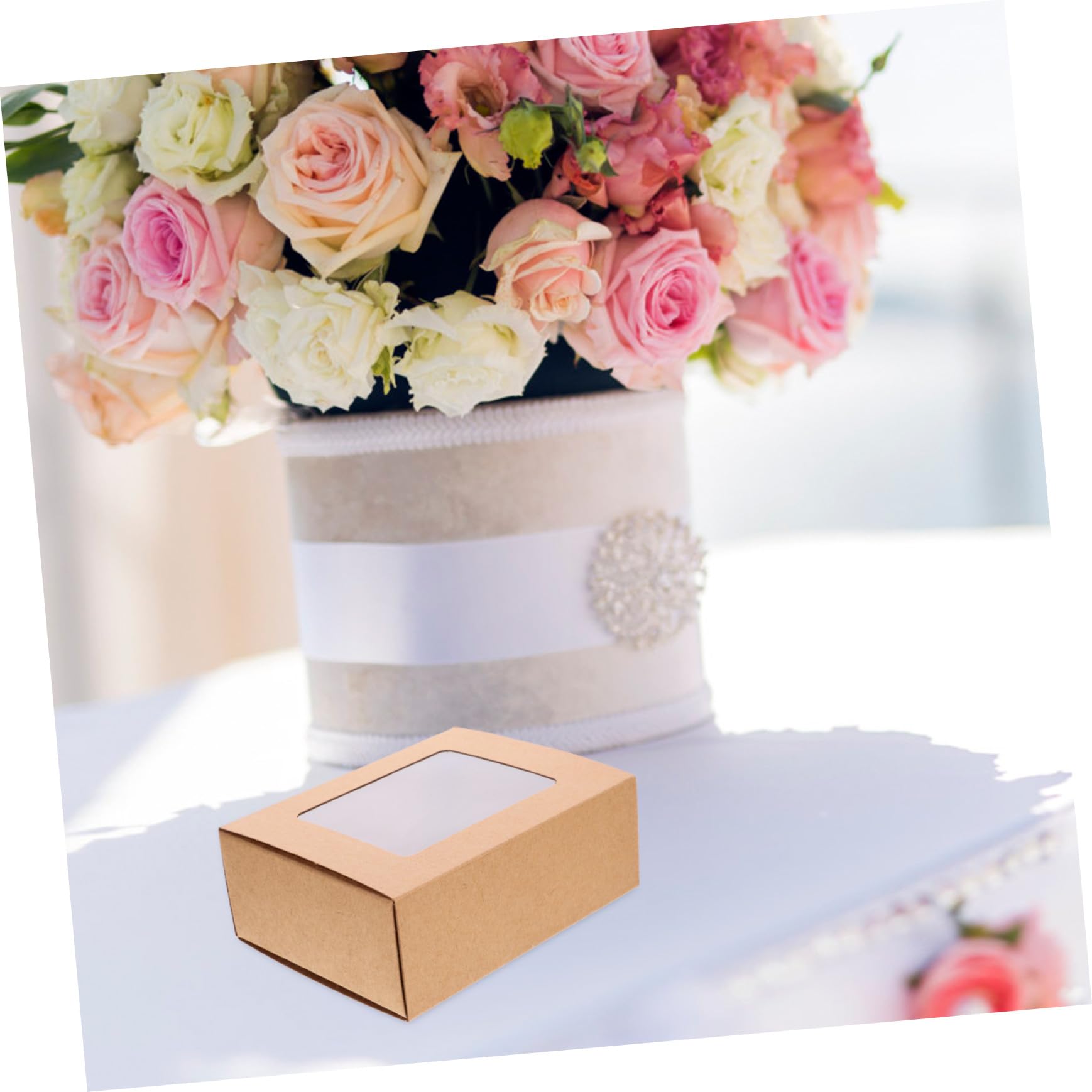 Abaodam 10 pezzi Scatole Regalo in Carta Kraft Finestra Trasparente in PVC Design Scorrevole per Conservazione Cioccolatini e Piccoli Dolci per Feste e Matrimoni