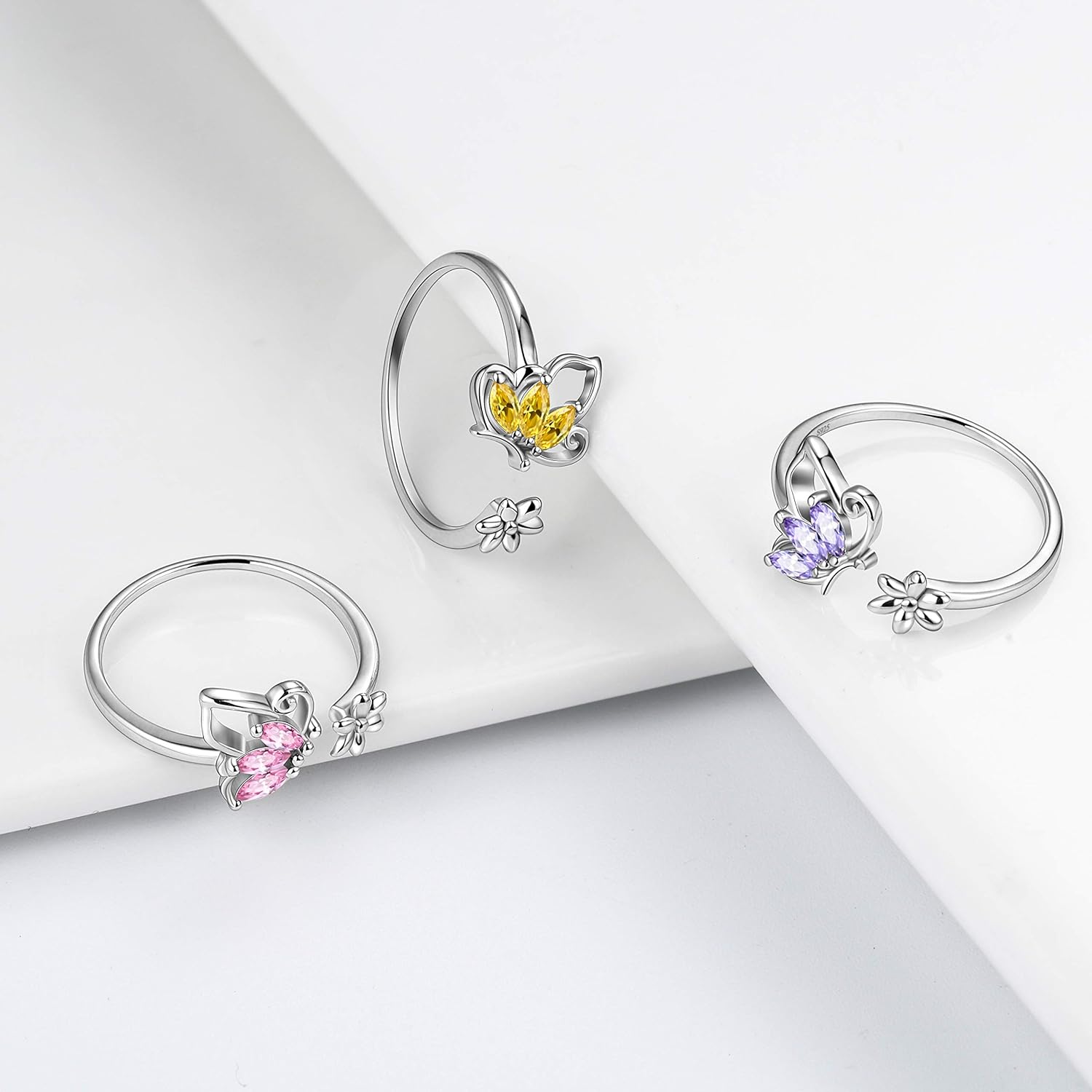 Aurora Tears Butterfly Jewelry,Women 925 Sterling Silver Butterflies Birthstone Pendant Necklace/Earrings/Rings Wedding Gift - Image 4