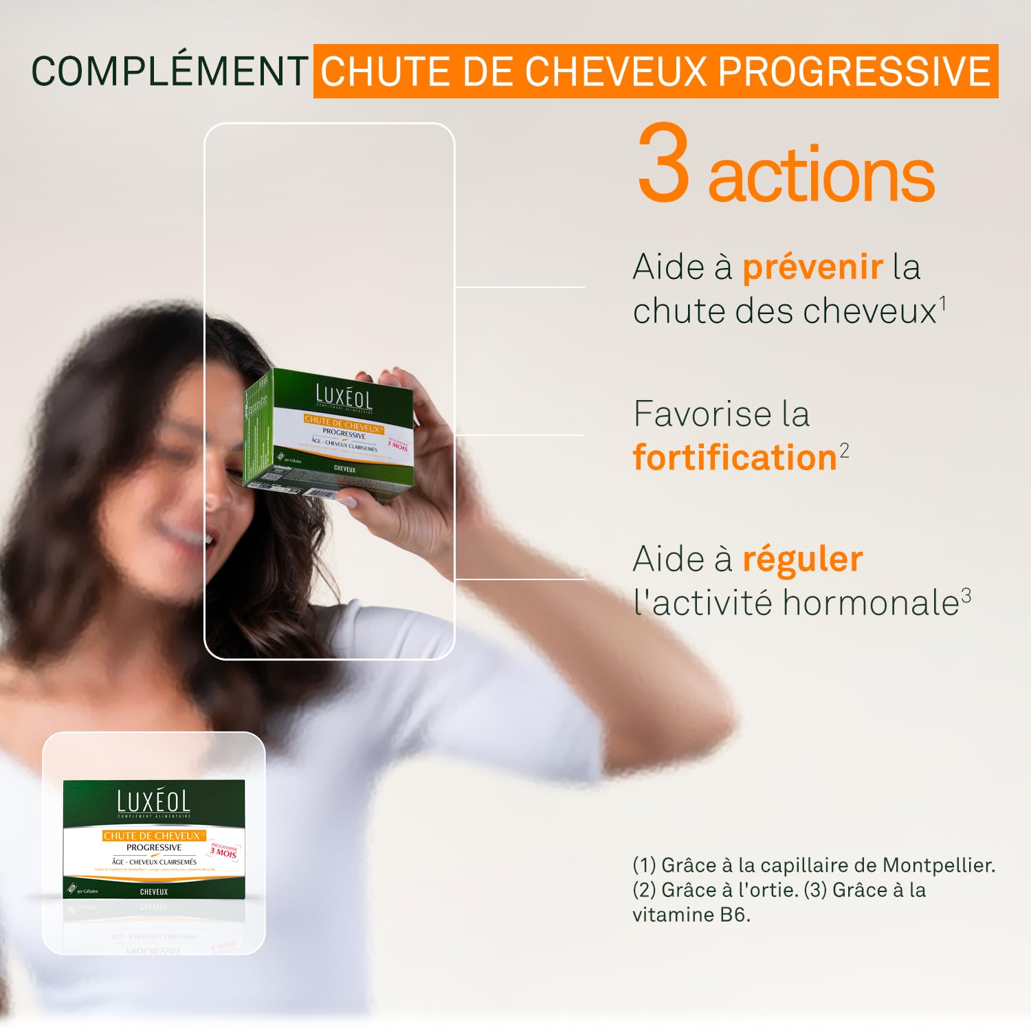 Luxéol - Complément Alimentaire Chute de Cheveux Progressive 90 Capsules - Soin Quotidien - Prévention de la Chute - Ingrédients Végétaux et Expertise Française - Fortification Naturelle