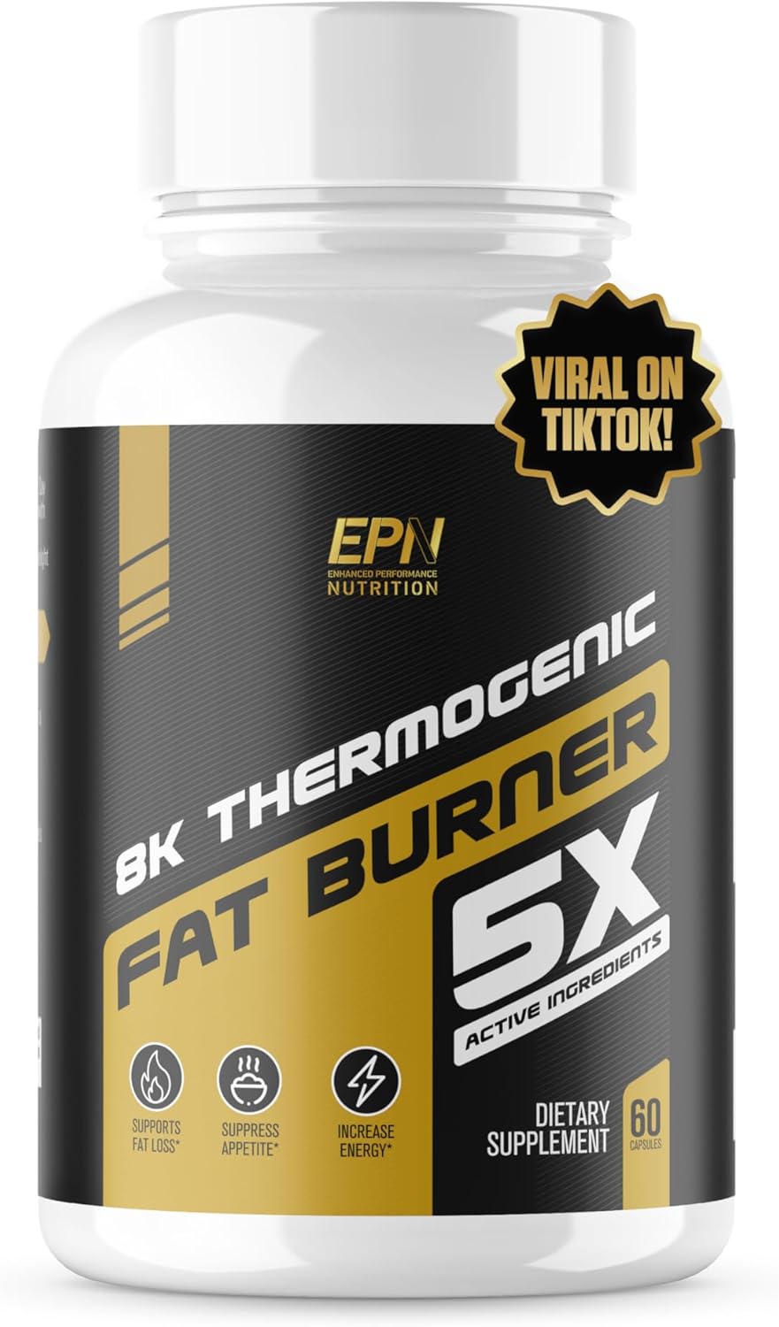 8K Thermogenic Fat Burner 5X | #1 New Weight Loss Supplement to Reduce Fat, Suppress Appetite, Boost Metabolism, Increase Energy w/Raspberry Ketone, Garcinia Cambogia, Green Tea + More – 60 Pills
