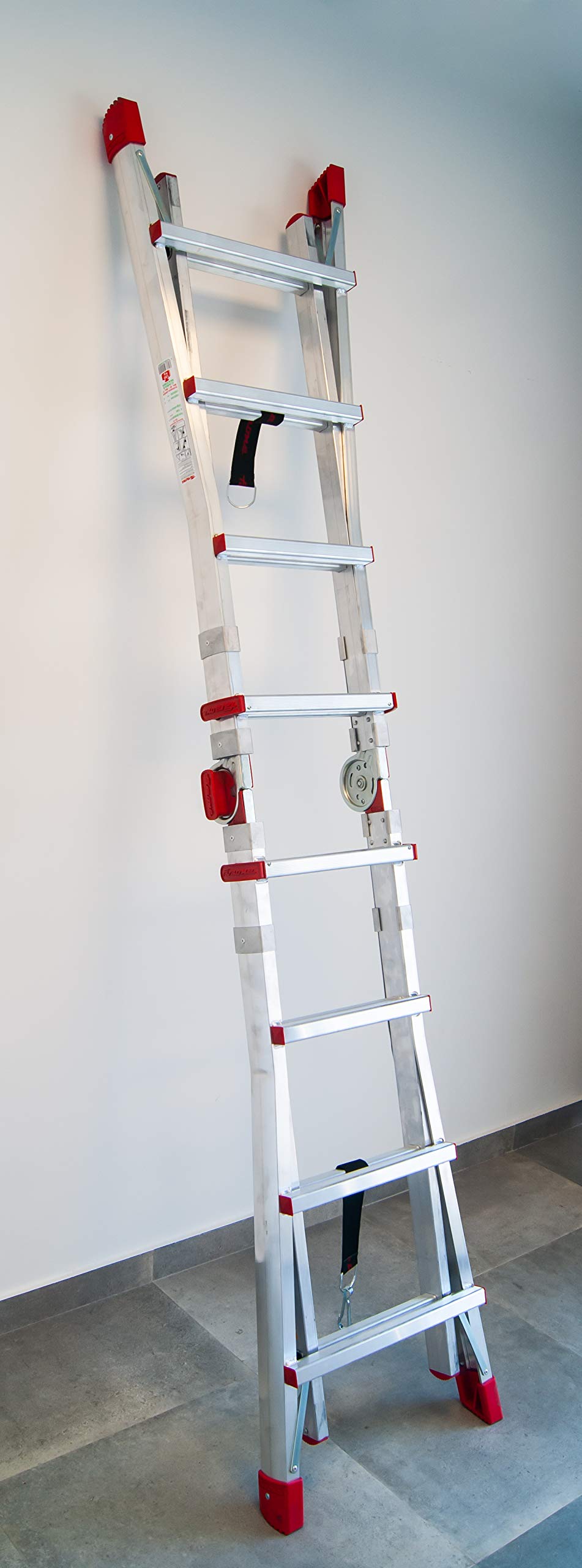 Faraone - Escalera de Aluminio - Escalera Telescópica TELES.T4-130x53x20 cm - 8+8 Peldaños - Incluye Estabilizadores - Escalera de Aluminio Multiusos - Altura Regulable - Muy Resistente y Estable