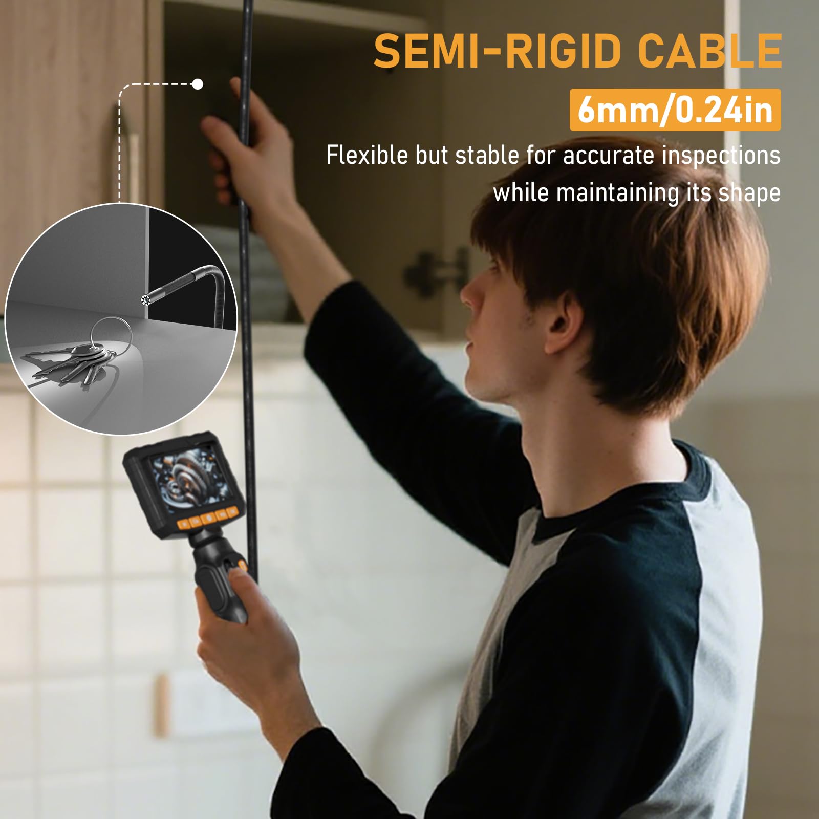 Cámara de boroscopio articulada bidireccional con luz, cámara de inspección endoscópica industrial con luz, sonda articulada de 1/4 pulgadas, alcance flexible de serpiente de 5 pies para pared