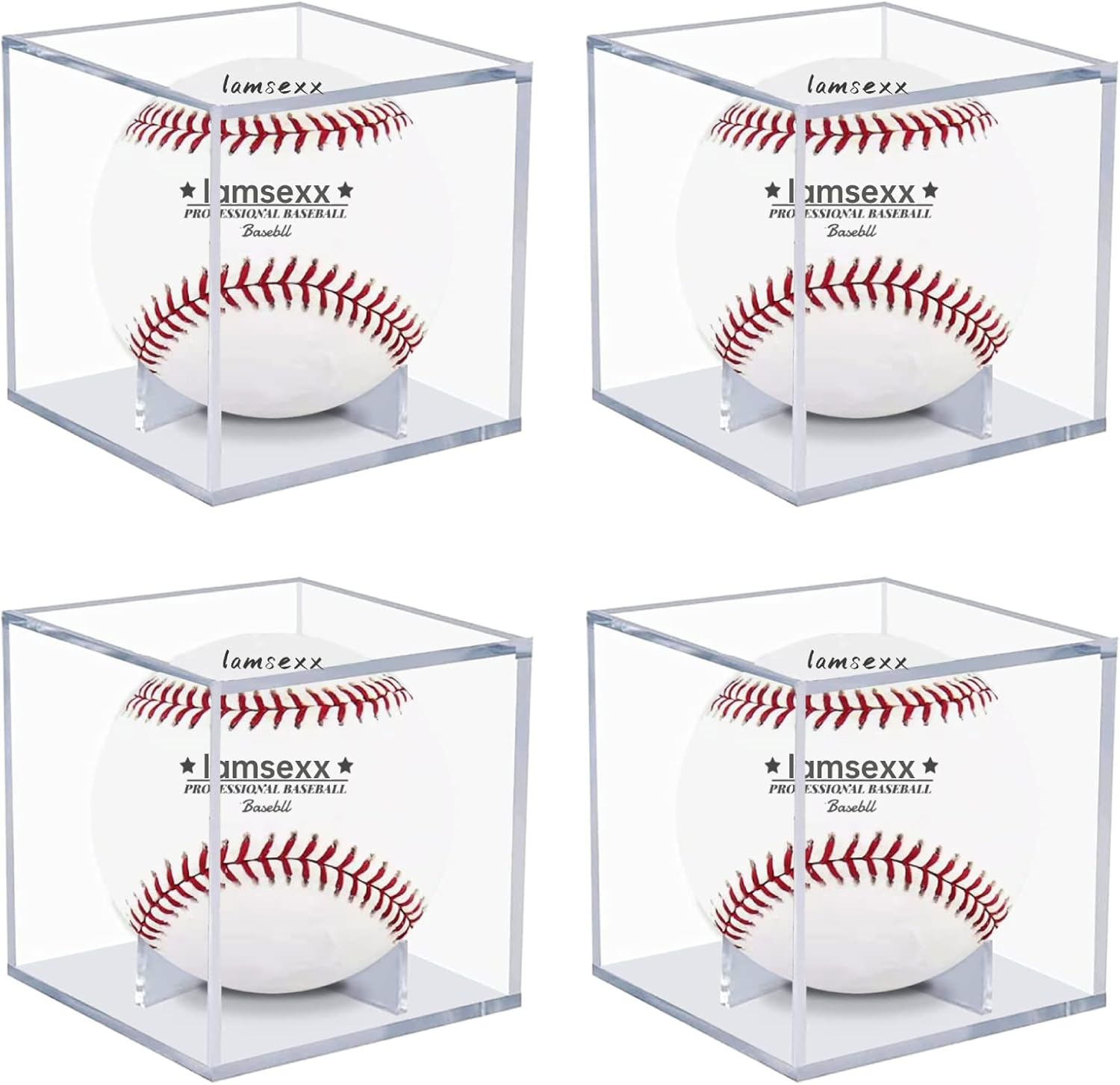 4 Pack Baseball Display Case, UV Protected Acrylic Boxes