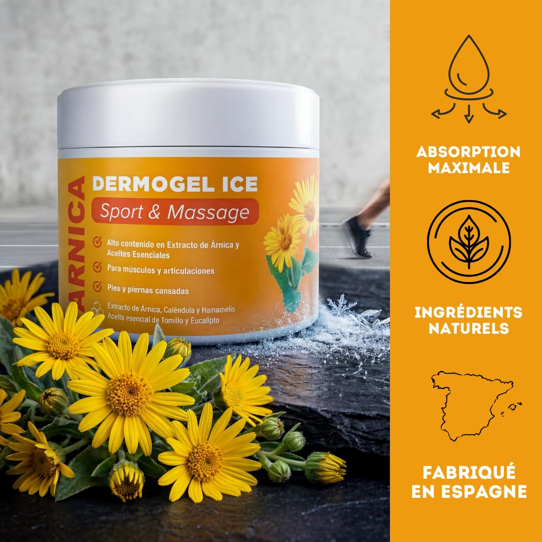 QKnatur - ARNICA MONTANA CREME GEL - Aide à soulager et apaiser les inconforts musculaires et articulaires - Teneur élevée en Arnica, Calendula, Extrait d'hamamélis - Massage (500 ml)