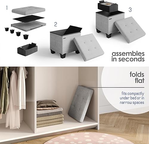 Miniatura 333 de Otomana plegable para dormitorio o sala de estar, con contenedores de almacenamiento, reposapiés para el extremo de la cama, soporta hasta 660 lb,