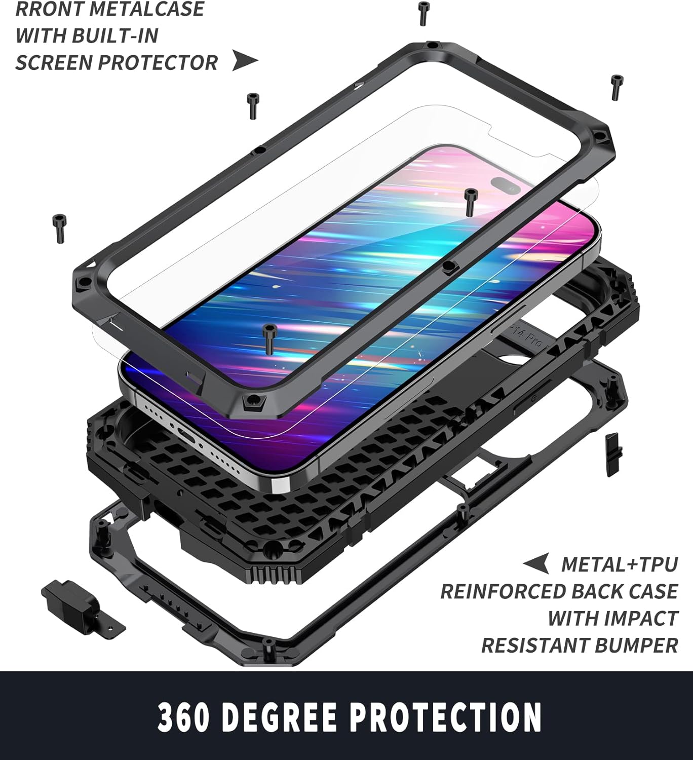 JGY Compatible with iPhone 14 Pro Max Metal Case with Kickstand Screen Protector Camera Cover Sturdy Military Armor Durable Full Body Heavy Duty Shockproof Drop Tested Outdoor case (Black)