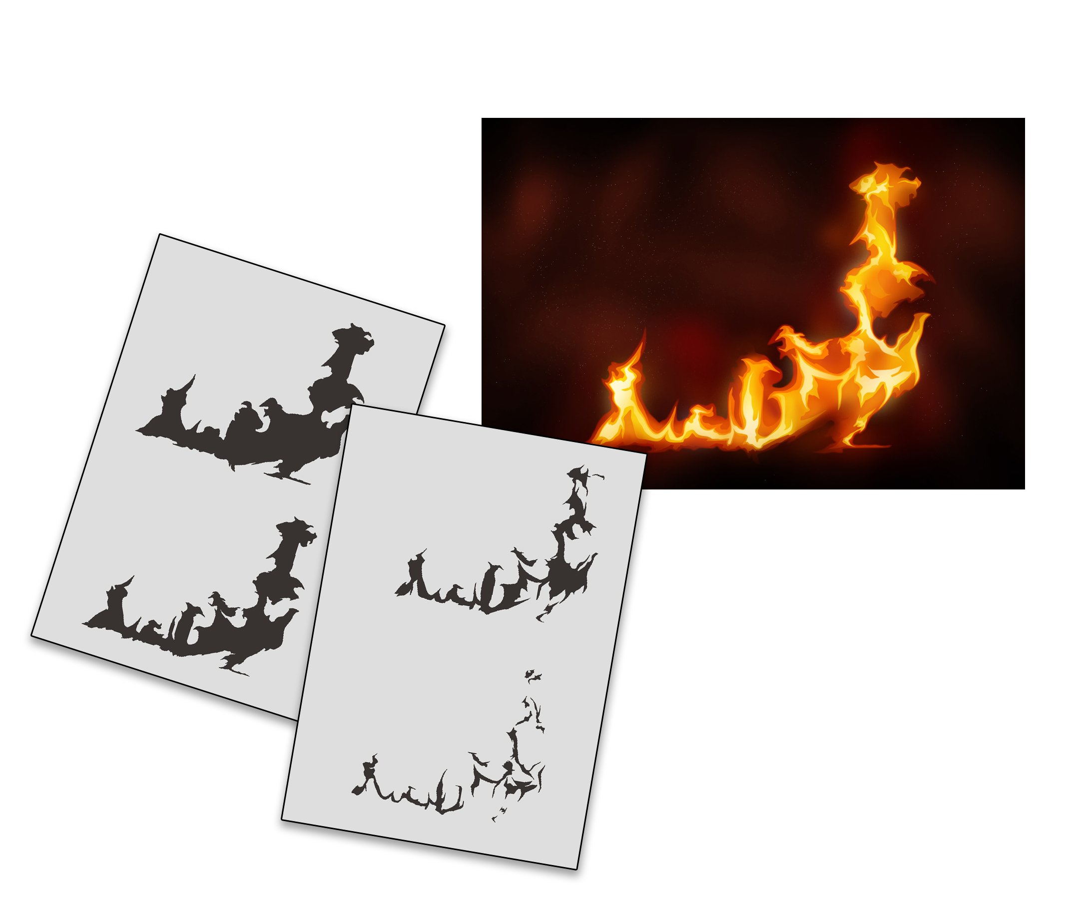 AS-273 Flamme Step by Step Airbrushschablone Size S