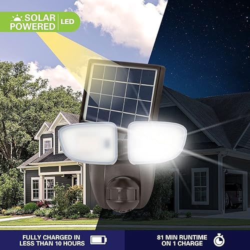 Miniatura 5 de HALO Luz de inundación LED solar al aire libre con sensor de movimiento de 180 grados de inundación y seguridad Triple Head Light 2000 lúmenes blanco