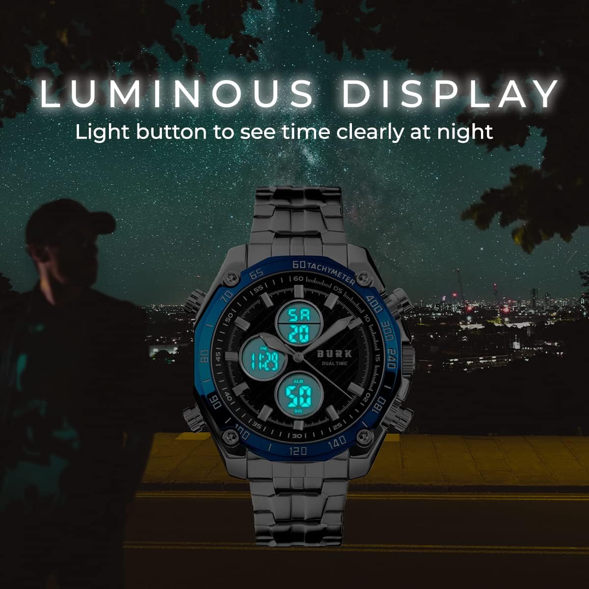 1302 Men's Watches Luxury Mens Wrist Watches Waterproof Casual Analog Digital Sport Stopwatch Alarm Quartz