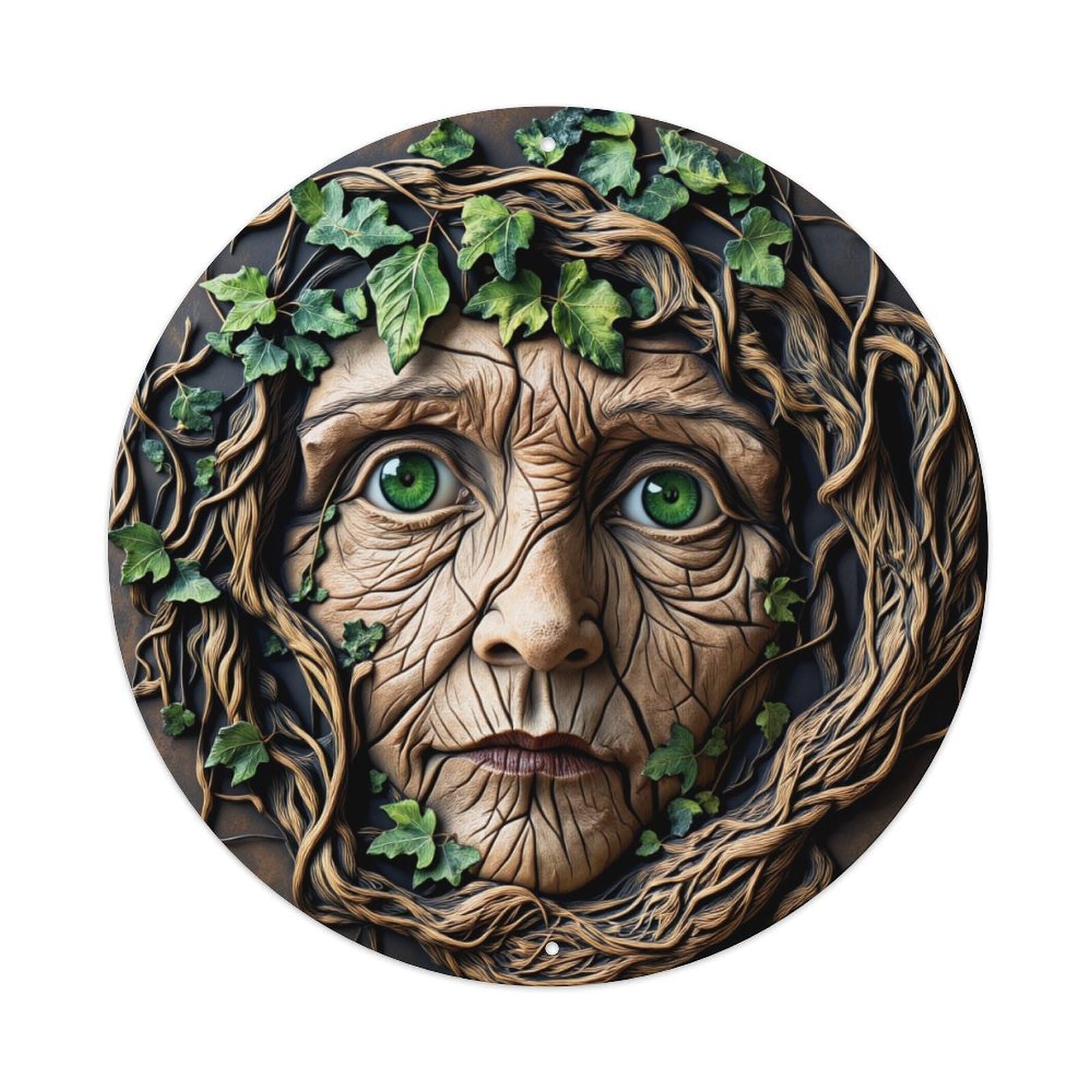 Nature Inspired Face Artwork Round Tin Sign Vintage Metal Poster, Home Bar Garage Man Cave Cafe Indoor & Outdoor Wall Decoration 8x8Inches
