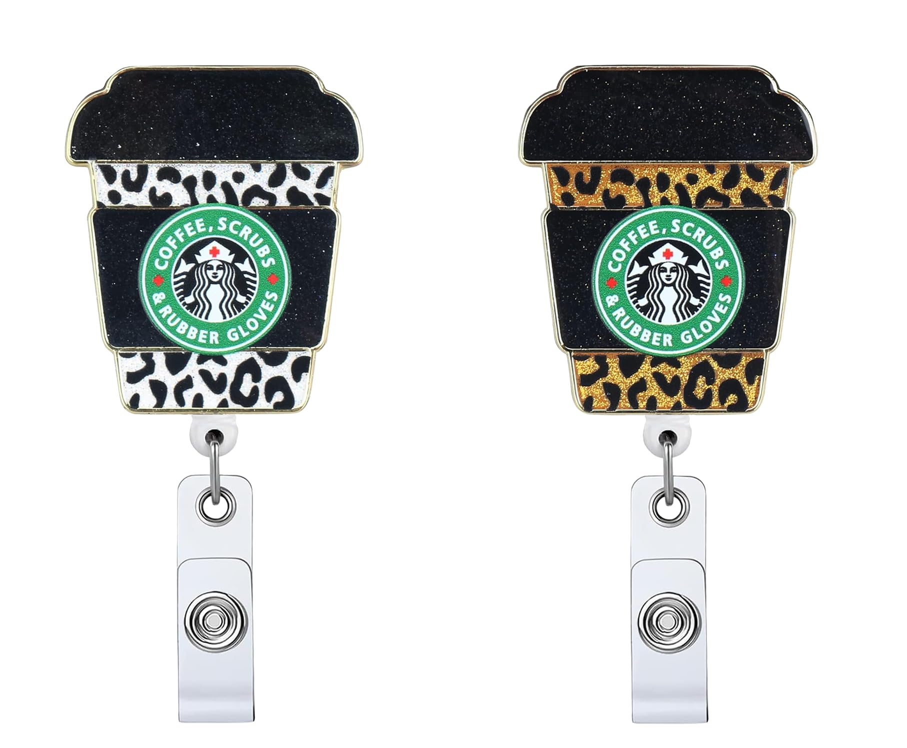 2P Office Badge Reel Holder Retractable with ID Clip for Nurse Nursing Name Tag Card Cute Coffee Medical Assistant Funny Accessories with Alligator Clip for Hospital Student Work Office