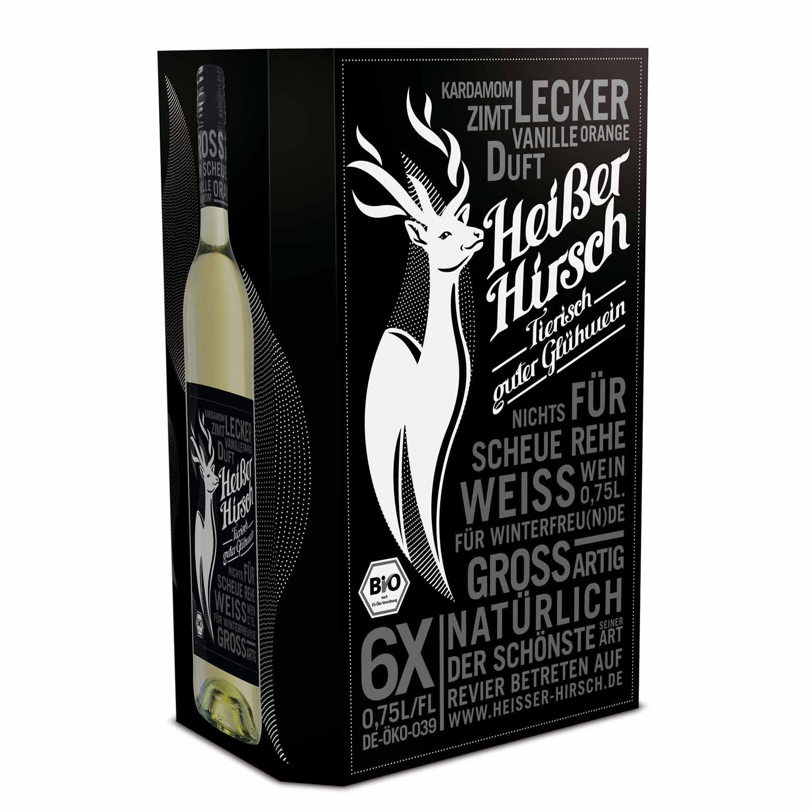 Heißer Hirsch Glühwein, weiß, Bio, 6x0,75 l