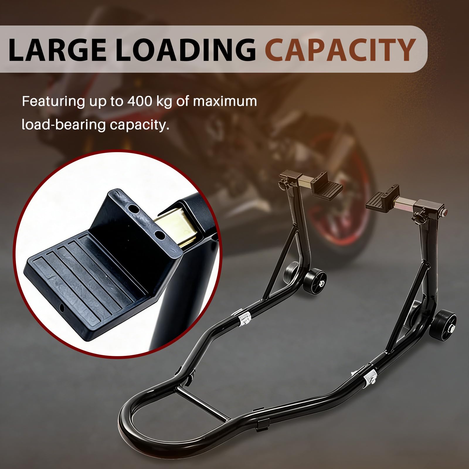 Kit adaptateur de béquille de roue moto - Crochet de trépied pour levage de moto - Roue avant et arrière - Cric de moto - Support de service avant - Bras oscillant - Liftin - Support de roue