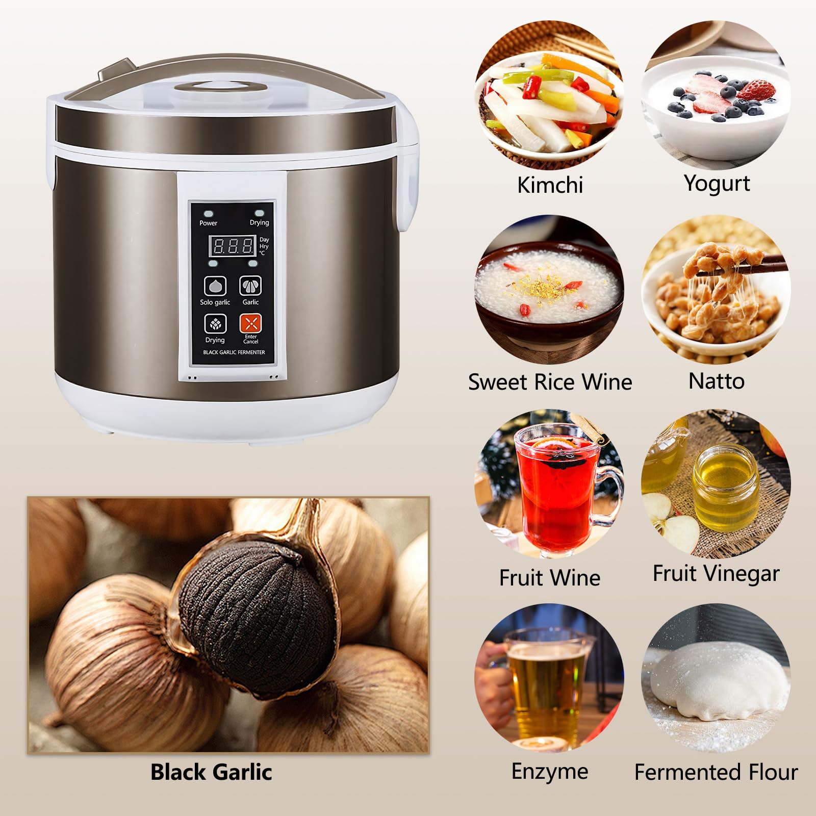 Fermentatore di Aglio Nero,5L Multifunzionale Completamente Automatica Intelligente Fermentatore,macchina per yogurt,Macchina per il kimchi, Macchina per fermentazione della cucina fai-da-te