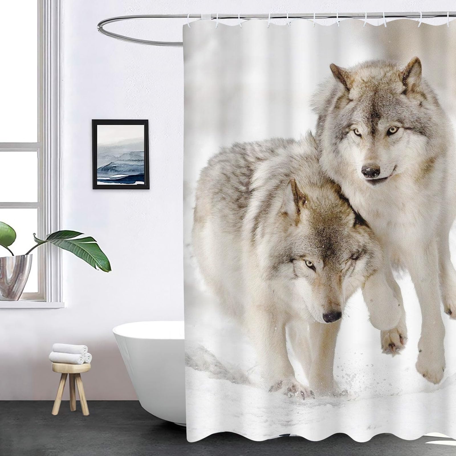 Rideau de douche - Motif loup forêt animal lune nuit - 180 x 180 cm - Ensemble de rideau de douche - Motif loup - Lune de forêt et loups - Textile - 7, 180 x 180 cm