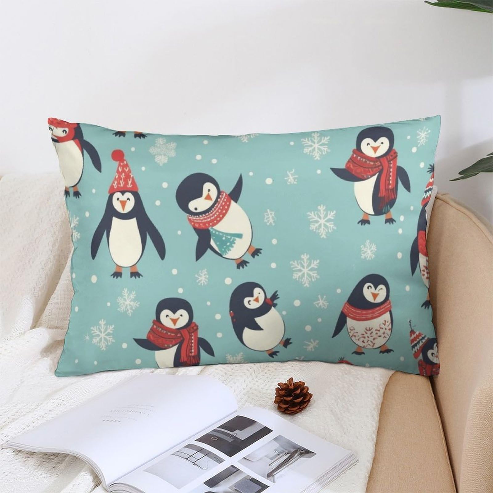 NTVOWPZO Decoration Throw Pillow Covers 12 "x20 Pillowcases Covers Winter Christmas Penguins Soft Pillowcases Modern Farmhouse Home Decor Sofa Cushions Covers for Couch Bed Living Room