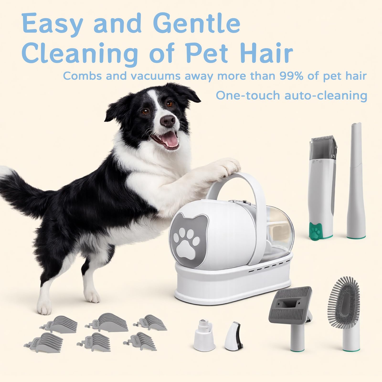 Kit de aseo para perros, aspiradora de aseo para mascotas con cortaúñas para mascotas, aspiradora de pelo de perro con 6 herramientas de aseo para perros y gatos