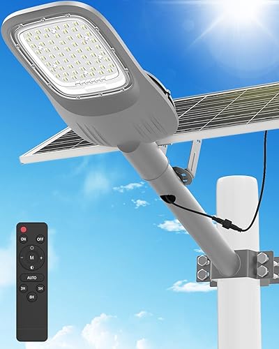 Engrepo Farola solar al aire libre, 20000LM luces solares de estacionamiento comercial del atardecer al amanecer exterior, luz de inundación LED de