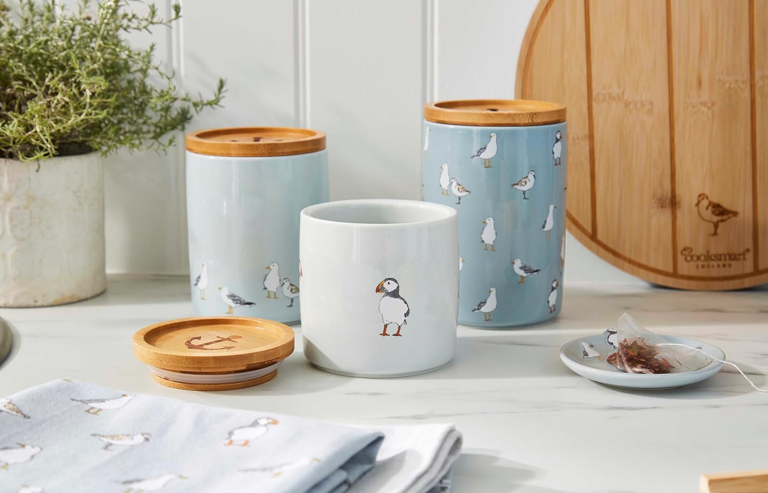 Cooksmart Stoneware Airtight Storage Jars | Storage Jars & Canisters Perfect For Pasta Storage & Rice Storage | Storage Jars With Lids For All Type Of Foods - Coastal Birds