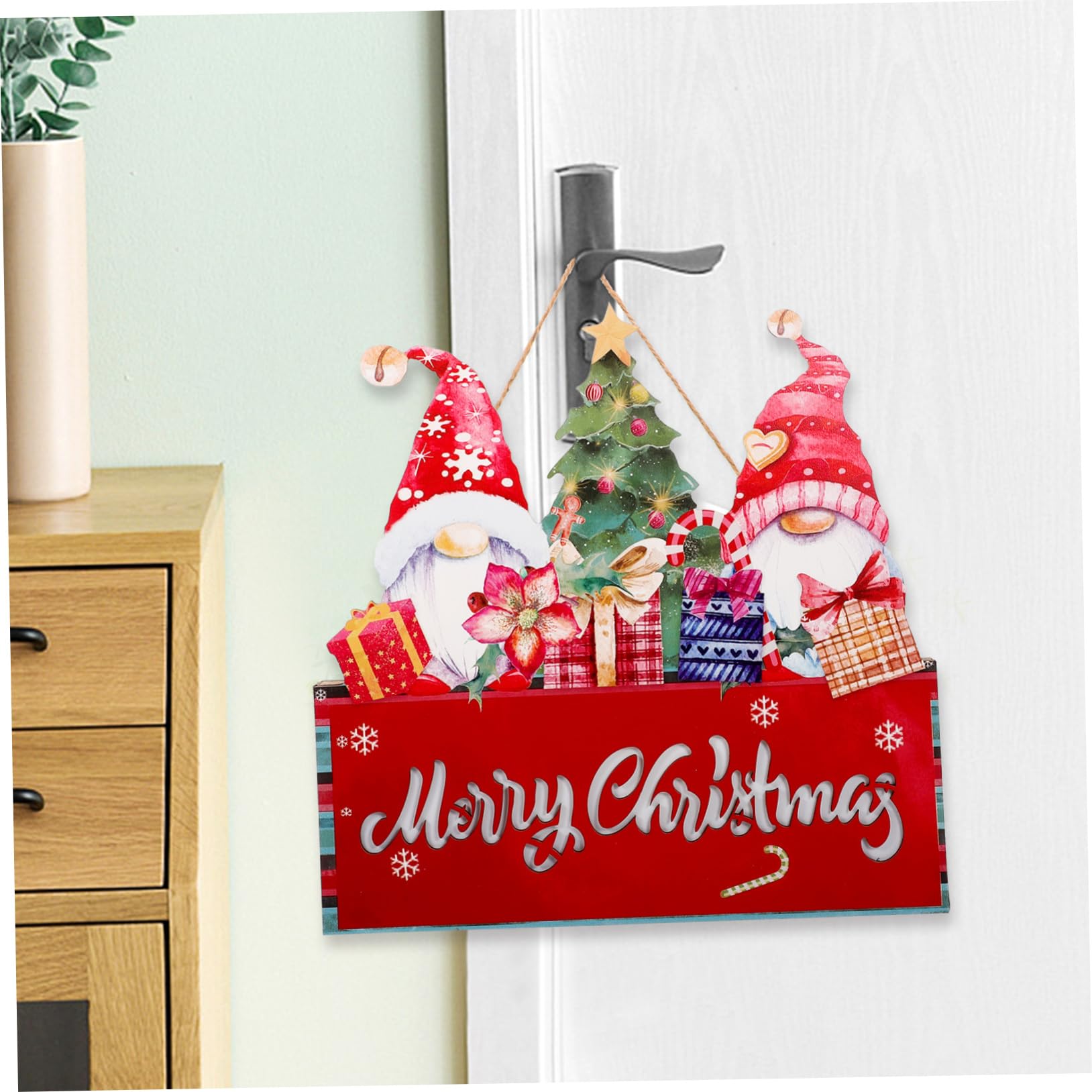 Adorno Navideño de Madera Colgante para Puerta de Entrada con Luces Festivas