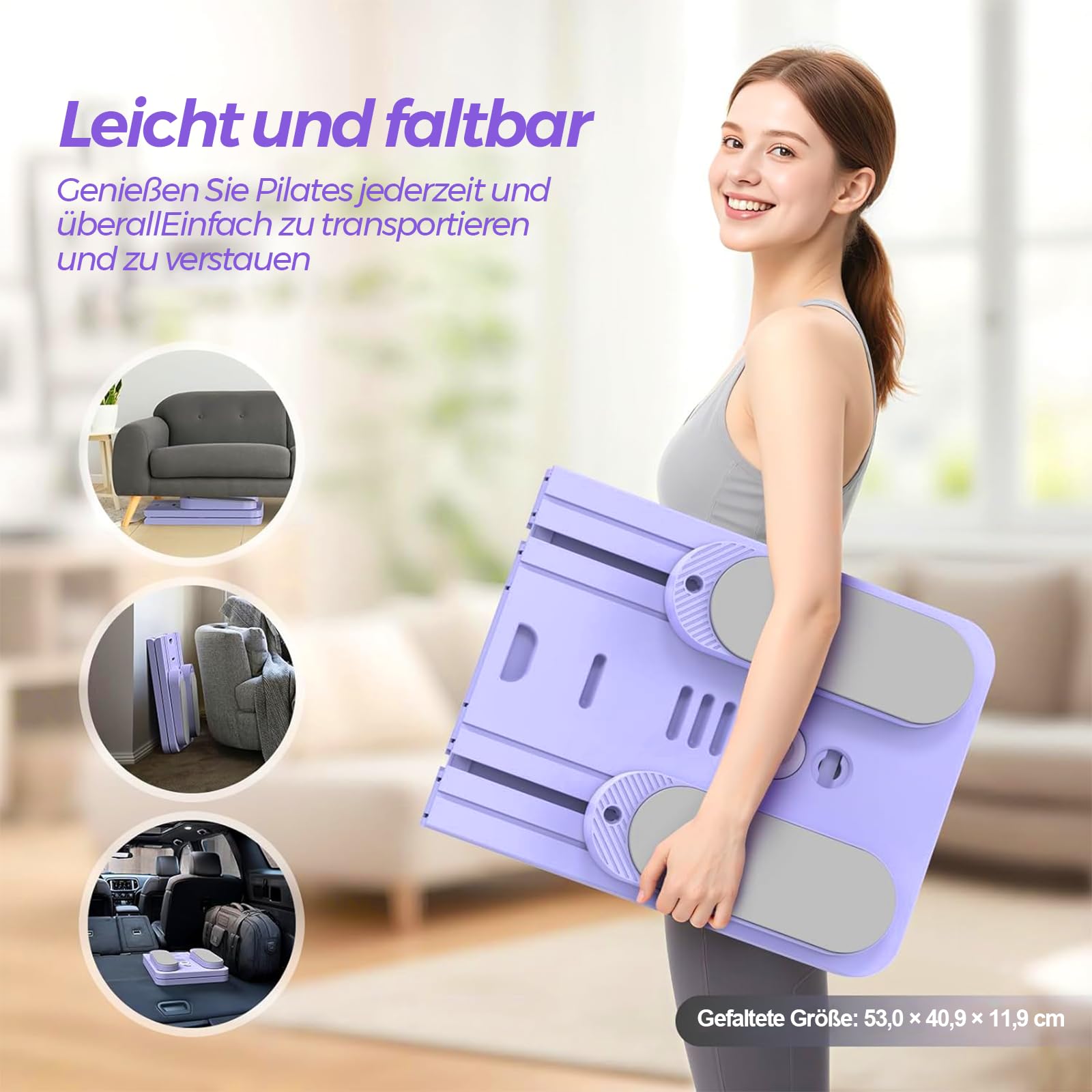 Pilates Board Für Zuhause(inkl. 5er-Set Widerstandsbänder) Faltbares Multifunktionales Reformer Board, Extra Stabile Konstruktion Mit Automatischem Rückprall, für Kern- und Bauchmuskeltraining