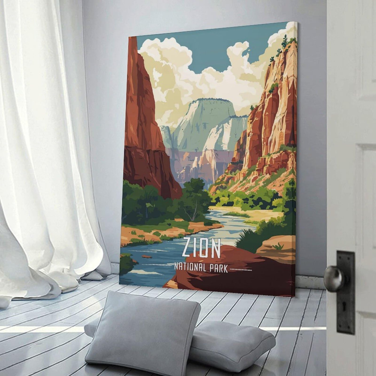 Junmoney Decorative Canvas Print Zion National Park, 08x12inch(20x30cm), for Entrance Spaces, Stair Walls Or Halls, A Neat Decor Update for Hallways