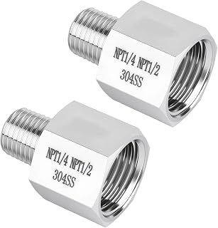 1/2" FNPT x 1/4" MNPT Hex Bushing, 304 SS, 2 Pack | female npt to male npt hex bushing reducing bushing stainless steel pipe fitting adapter 304 npt bushing 2 pack