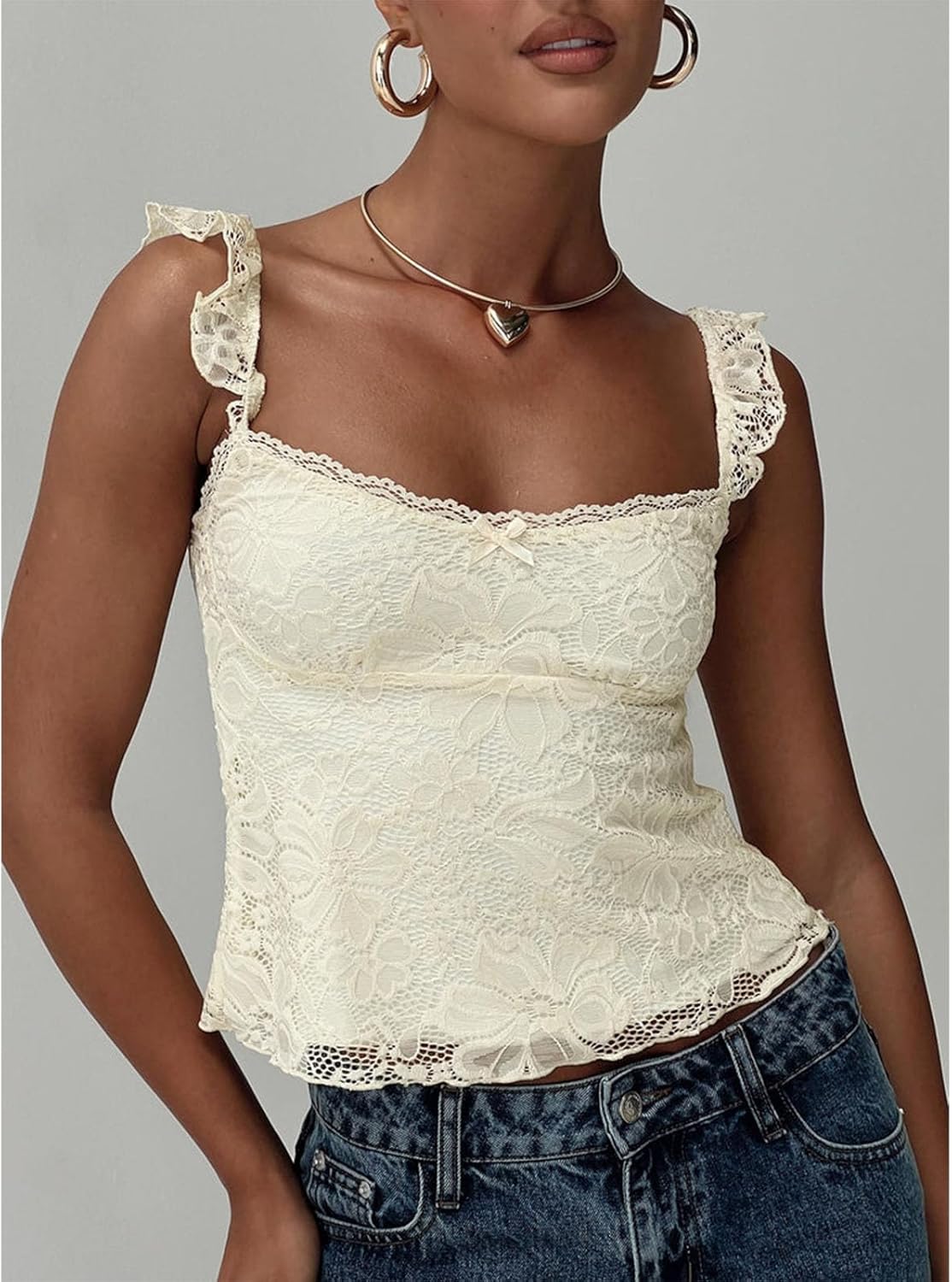 Women Y2k Lace Tank Tops Sleeveless Spaghetti Strap Square Neck Crop Top Vintage Going Out Shirts Streetwear - Image 5