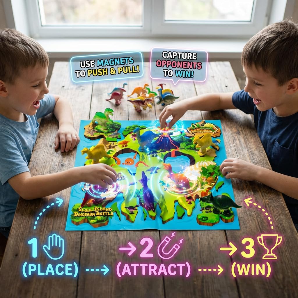 2026 Magnetic Chess Game, Dinosaur Magnetic Game for Kids , Chess Set-20 Dinosaur Stones, 1 String,1 map and 1 Storage Bag, Fun Magnet Chess Game for Family Games Night, Magnet Game Parent-Child Toy