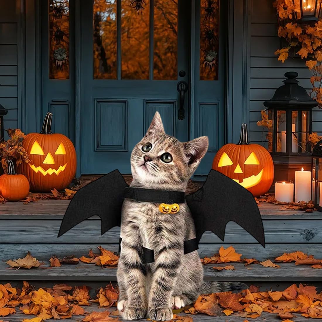 UZEXYO 1 PC Cute Cat Halloween Bat Wings,Pet Bat Wings with Pumpkin Bells,Cat Clothes,Costumes for Pets for Halloween Puppy Kitten Cosplay Party - Image 4