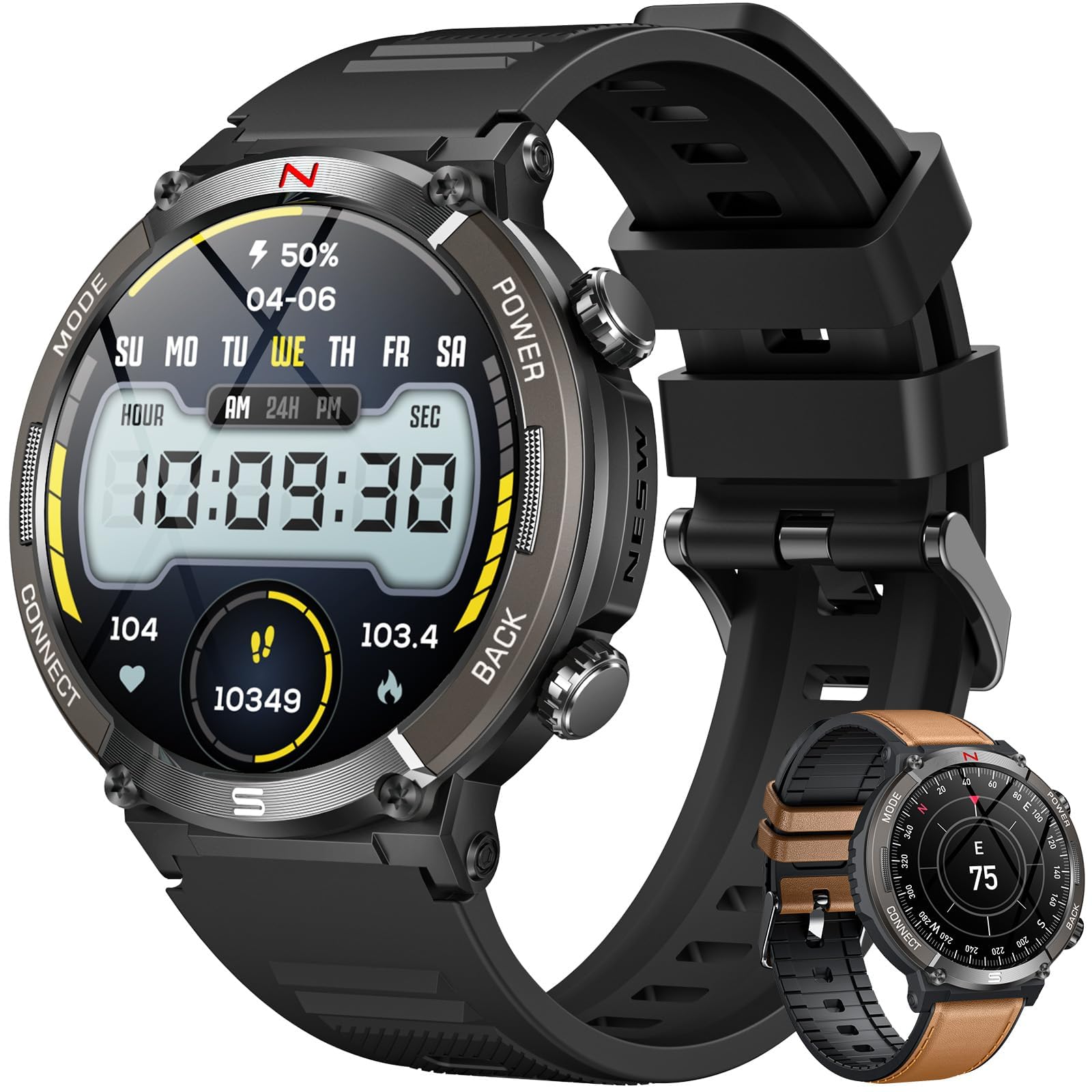 Orologio Smartwatch Uomo GPS Sport: 1.56" Orologi Intelligente con Mappe Offline Chiamate Bluetooth 107 Modalità Sportivo GPT Monitor Salute Dotato di Batteria da 1200 mAh Compatibile con Android iOS
