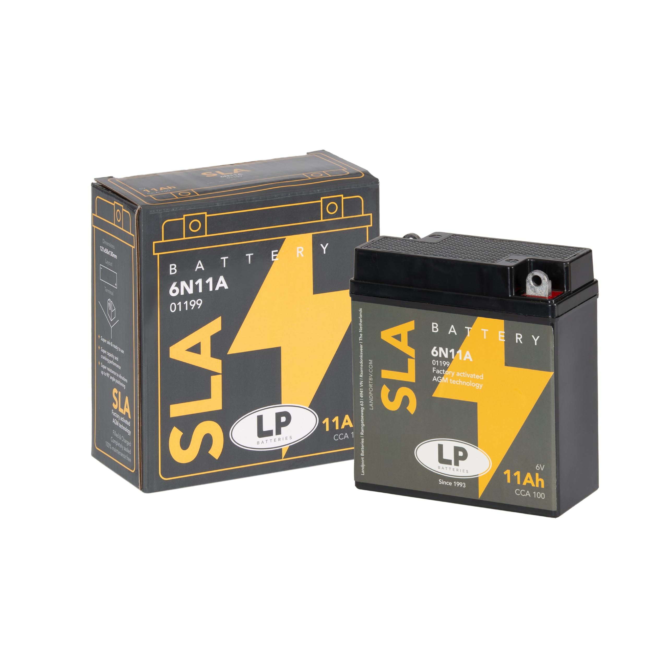 LANDPORT Batterie 6N11A 6V 11Ah wartungsfrei kompatibel für BMW R 26 27, Simson S 50 51 53 70 83, SR50, SR80, MZ TS 150, ES 150, RT 125, Heinkel, Bella