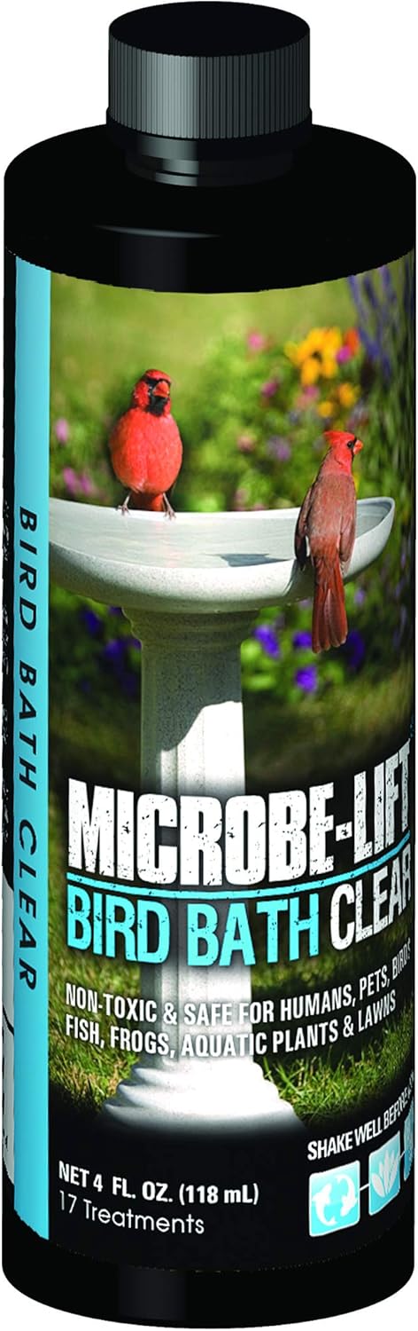 Alpine Corporation 35" Tall Outdoor 3-Tiered Pedestal Water Fountain and Birdbath & Microbe-Lift Bird Bath Clear Two-in-One Water Cleaner and Surface Treatment for Outdoor Birdbaths and Fountains