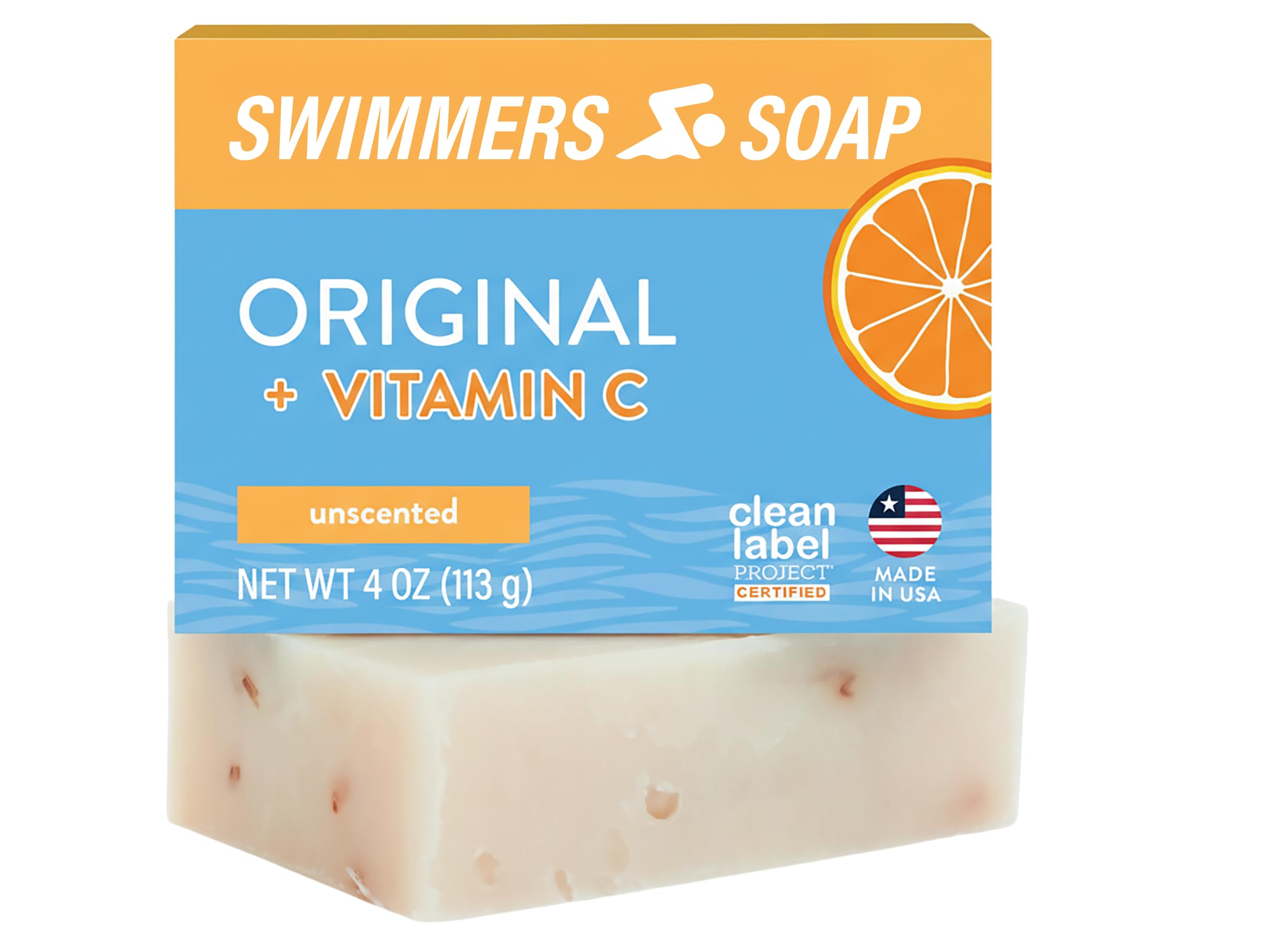 Swimmers Soap + Vitamin C | All Natural Body and Face Wash Soap Bar | Neutralizes and Washes Away Chlorine After Swimming | Revitalizes Sensitive Skin | Single 4 Ounce Soap Bar