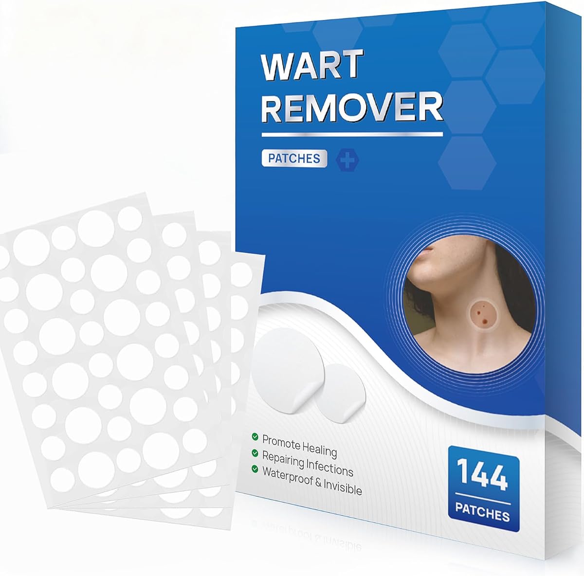 SAKIMA Wart Remover Patches, Fast & Easy Operate Hydrocolloid Waterproof Invisible Sticker, Suitable for All Skin, Friendly to New-User, 144Pcs