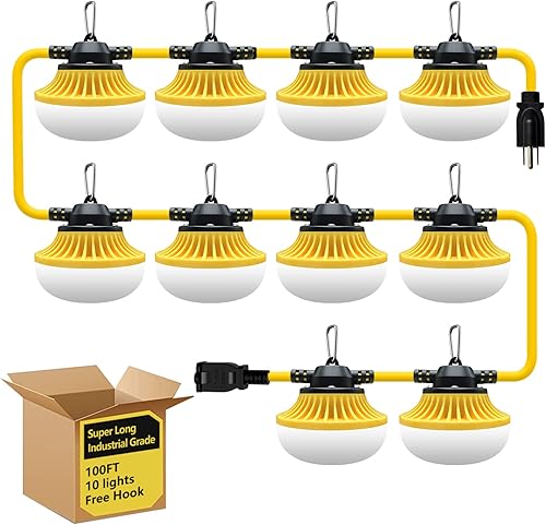 Miniatura 8 de Cadena de luces LED temporales de construcción de 50 pies, grado industrial, mejor para sitios de construcción, renovación, garaje, patio, cueva de