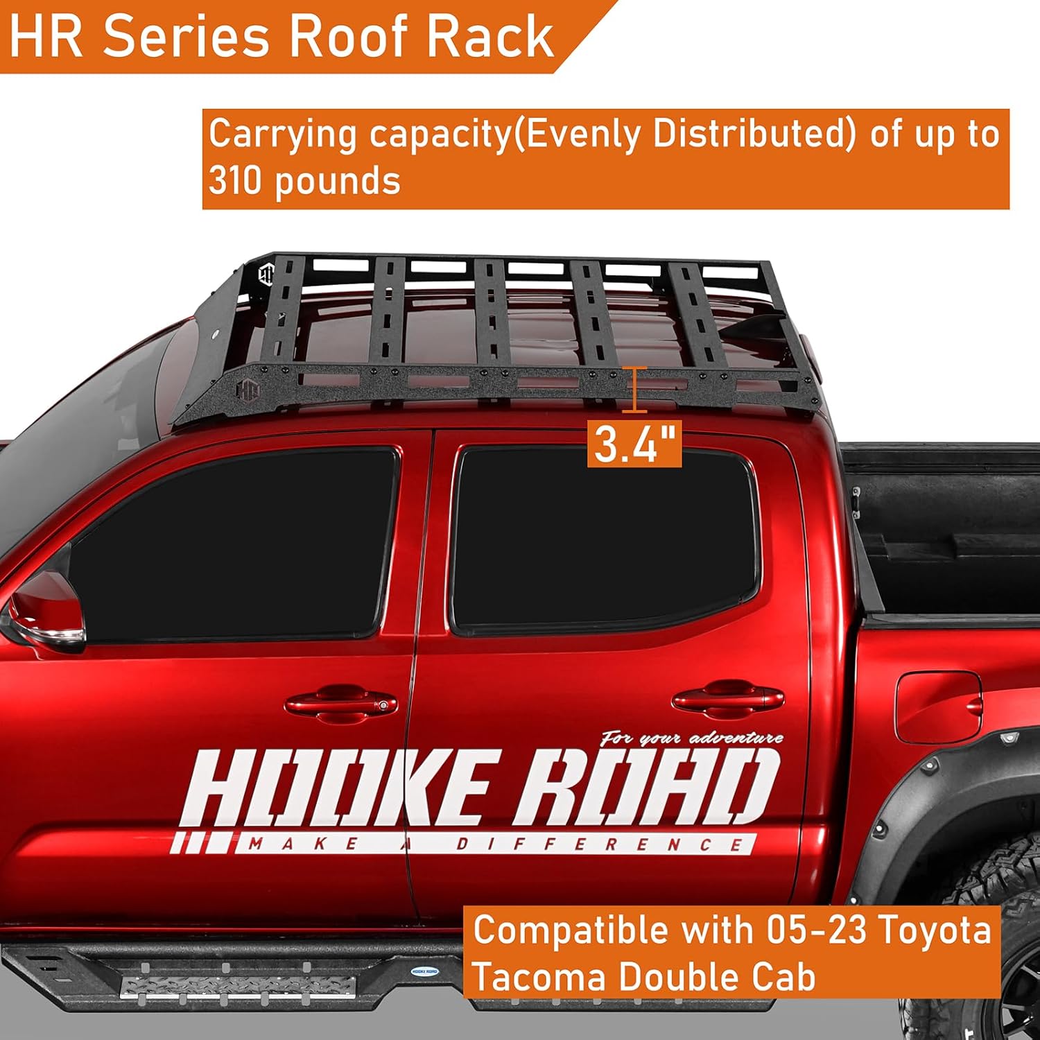 Hooke Road Tacoma Roof Rack Steel Cross Bars for 2005-2023 Toyota Tacoma 2nd 3rd Gen Double Cab Pickup, Top Basket Luggage Storage Cargo Carriers (Double Cab Only)