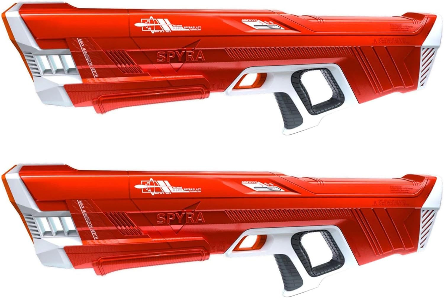 SPYRA 2 Pack Electric Water Blaster with LED Display, 50 Foot Range, and 3 Modes for Backyard, Beach and Outdoor Pool Activities, SpyraThree, Red