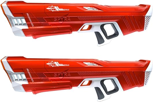 SPYRA 2 Pack Electric Water Blaster with LED Display, 50 Foot Range, and 3 Modes for Backyard, Beach and Outdoor Pool Activities, SpyraThree, Red