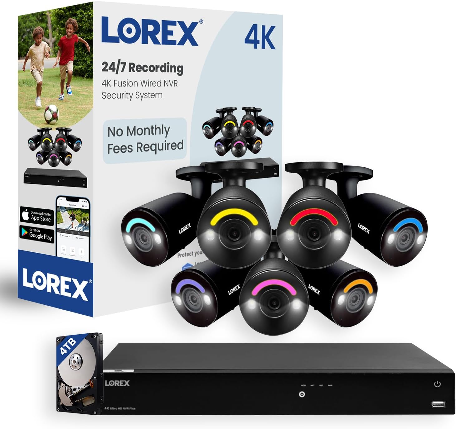 Lorex Fusion 4K Security Camera System 4TB NVR – 16 Channel PoE Wired/WiFi Home Security, 7 Black Bullet IP Cameras – Smart Security Lighting, Motion Detection, Active Deterrence, Color Night Vision Lorex Fusion 4K Security Camera System 4TB NVR – 16 Channel PoE Wired/WiFi Home Security, 7 Black Bullet IP Cameras – Smart Security Lighting, Motion Detection, Active Deterrence, Color Night Vision