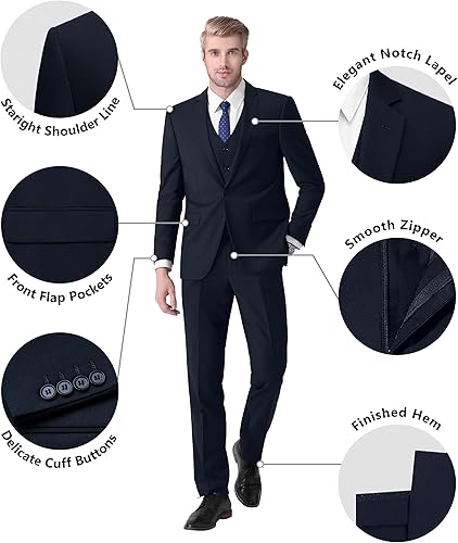 Miniatura 5 de LUPURTY Trajes para hombres, traje de 3 piezas para hombre, ajuste delgado, chaqueta sólida chaleco pantalones con corbata, conjunto de esmoquin de