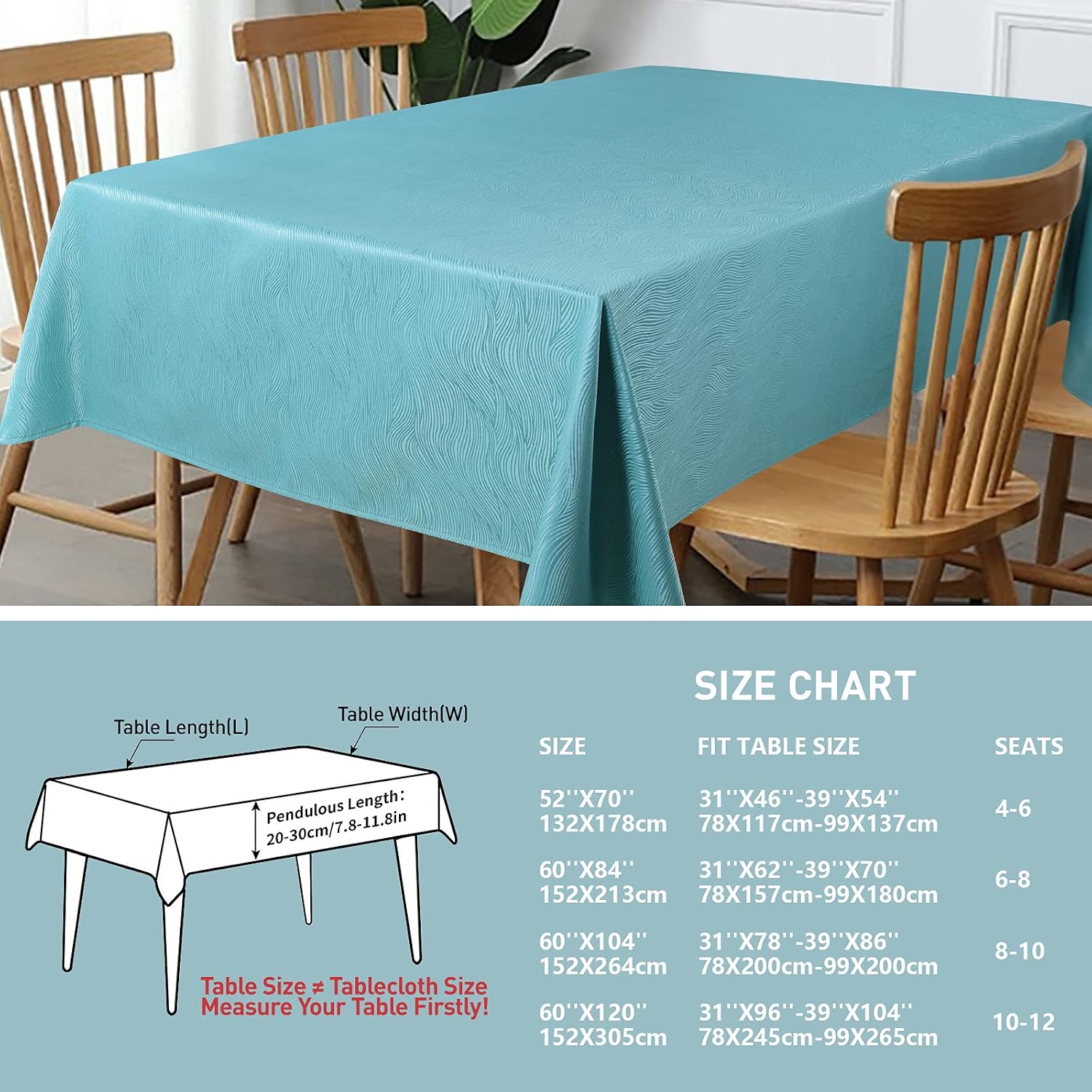 Swirl Pattern Table Cloth, Rectangle Tablecloth with Waterproof Wrinkle Free Oil Resistant Fabric, Washable 200GSM Polyester Table Cover for Dining, Party, Buffet, Wedding (60x104 inch, Turquoise)