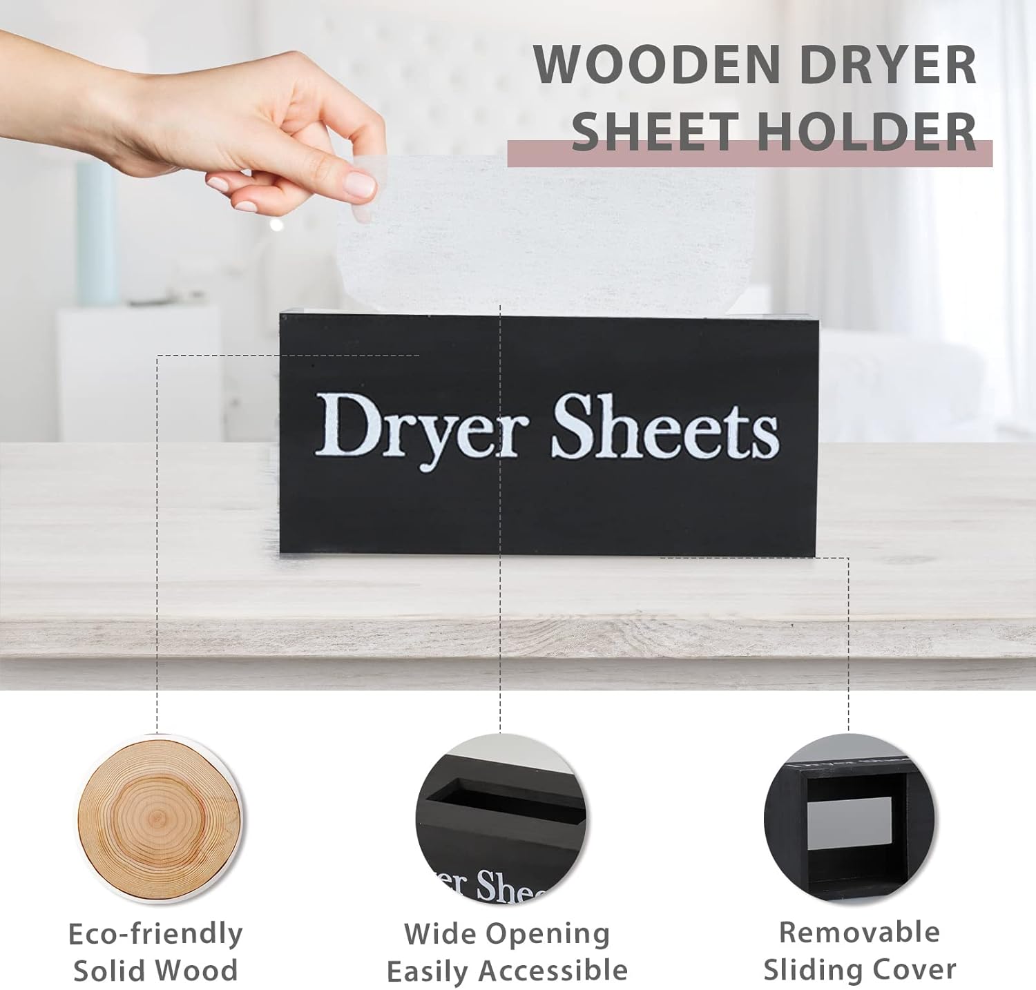 Buy Laundry Dryer Sheet Holder Wooden Fabric Softener Sheet Container