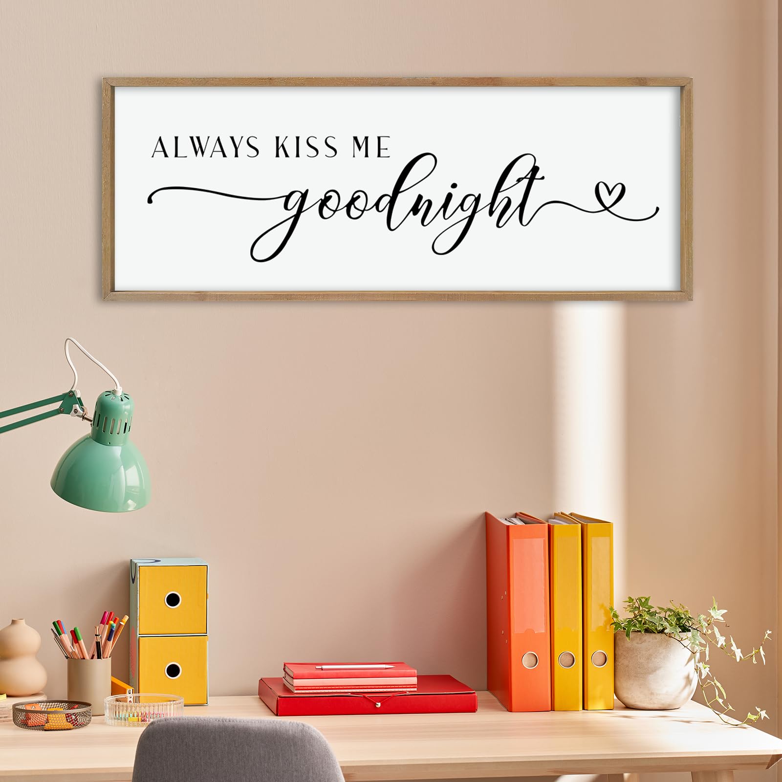 comurdyo Always Kiss Me Goodnight cartello per camera da letto sopra il letto decorazione murale 102 cm x 38 cm cornice in legno grande per coppie sopra il letto arte murale da appendere (legno)
